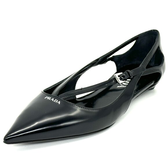 PRADA Pointed Toe Cutout Cut Out Strappy Leather Ballerina Ballet Flats - Picture 1 of 15
